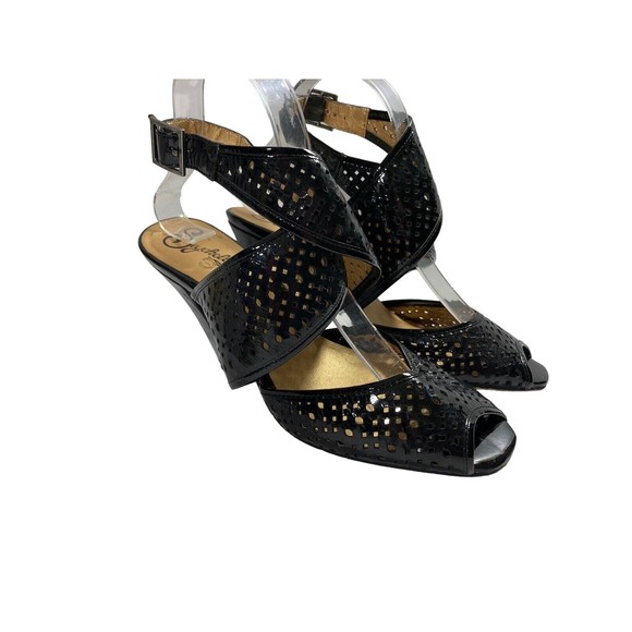 Seychelles Sandals Anthropologie Black Laser Cut Cross Strap Heels Womens 8.5M - Picture 1 of 10